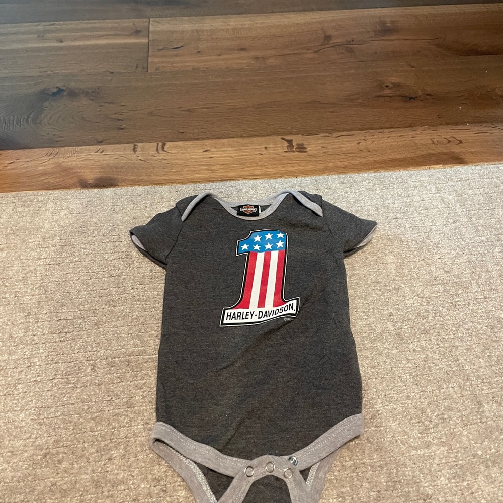 Harley-Davidson Charcoal Baby Bodysuit with Patriotic Design